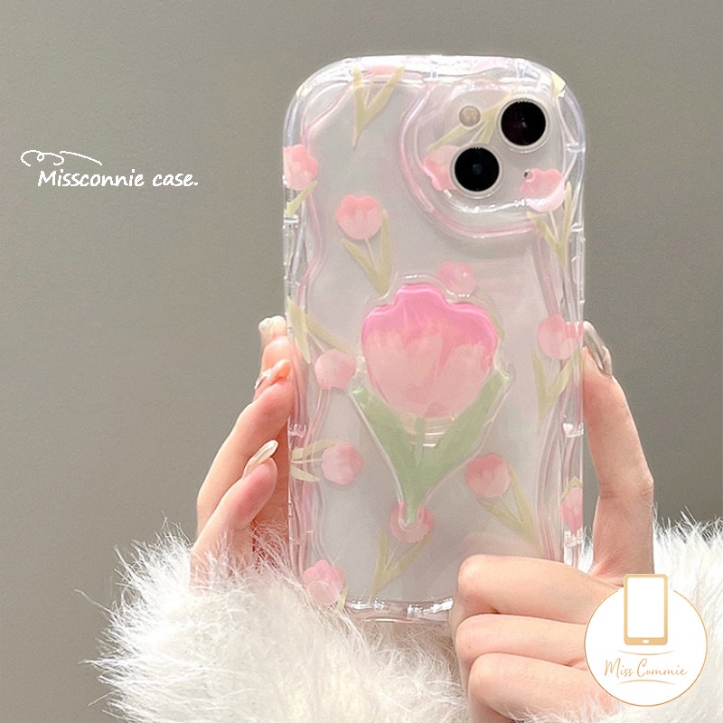 Untuk Realme C35 C55 C25Y C33 C12 C21Y C25 6i 9i 5 7i 5i 5s C53 C20 C31 C15 C3 C30 C25s C11 C21 C17 C20A Soft Tpu Fresh Flowers Tulips 3D Wavy Curved Edge Case Dengan Braket Bunga