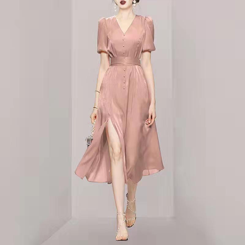 dress premium import korea sexy pink wanita sutra/dress korea/midi dress korea/dress pesta/bodycon d