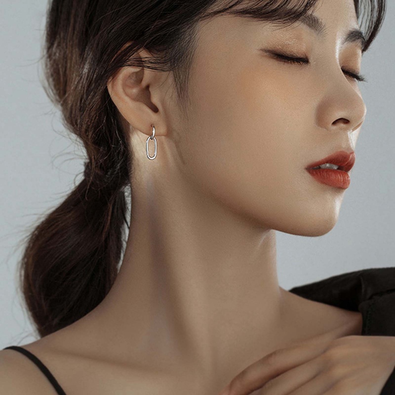 Anting Tusuk Korea Minimalis Lapis Emas 14K Anting Elips Hollow Untuk Wanita