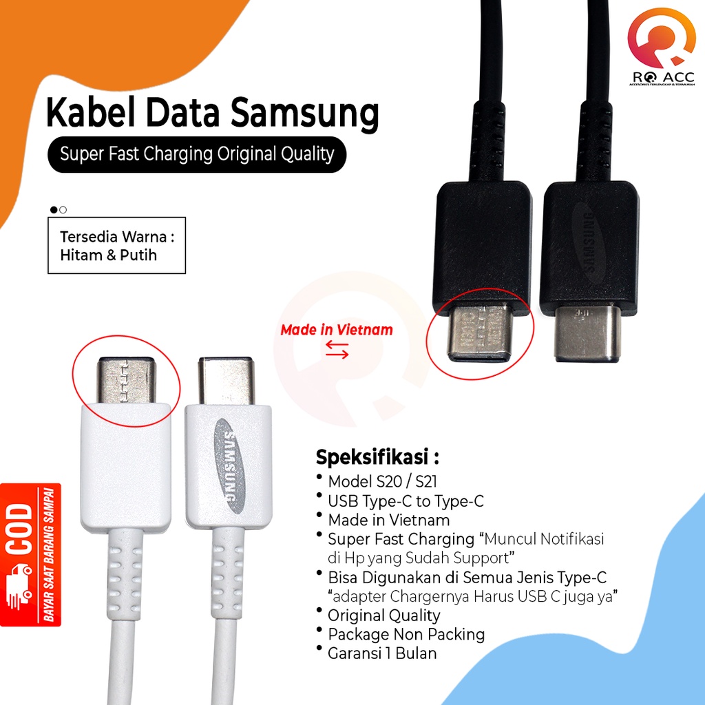 [RO ACC] KABEL DATA CHARGER SAMSUNG S20 S21 SUPER FAST CHARGING ORI CABUTAN NON PACK