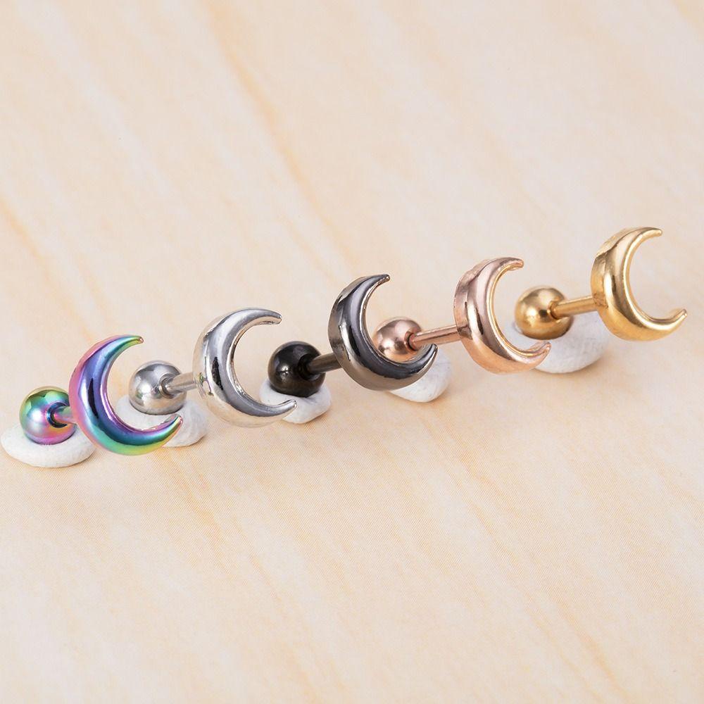 Needway   Moon Stud Earrings Daily Retro Wanita Perhiasan Stainless Steel Anting Korea Temperamen Geometris Telinga Tulang Kuku