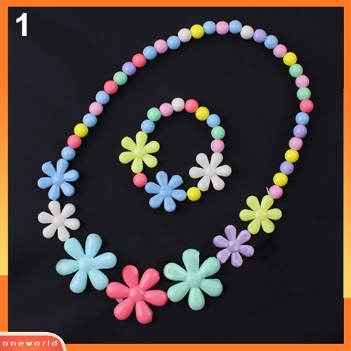 [ONE] Bayi Perempuan Manik-Manik Warna-Warni Kalung Gelang Set Handmade Bunga Perhiasan Hadiah