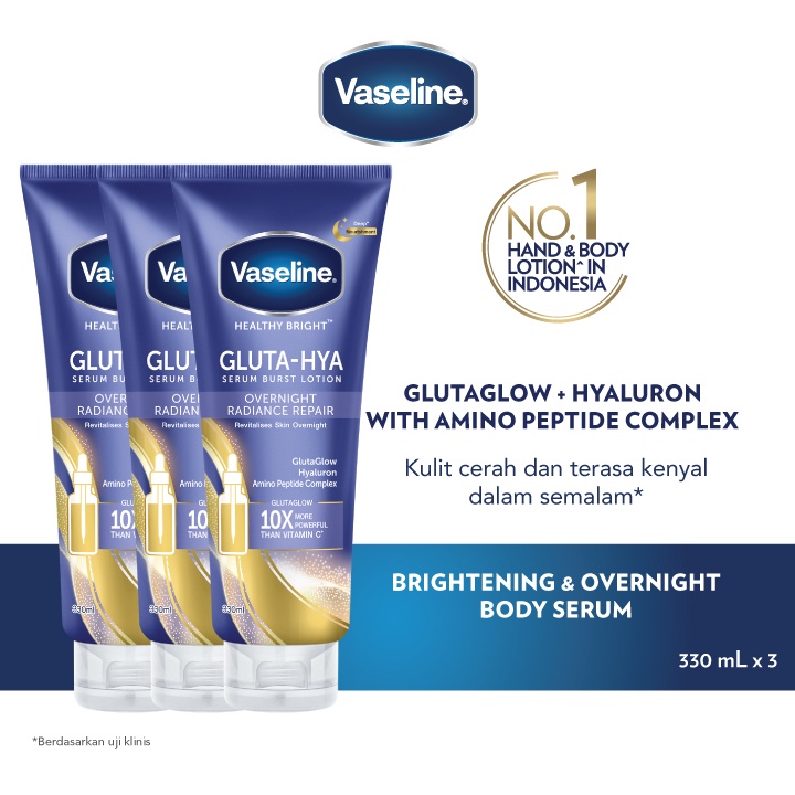 Vaseline Healthy Bright Gluta Hya &amp; Peptide Serum Lotion Overnight 330ml Triplepack