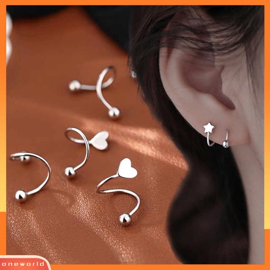 [ONE] 1pasang Ear Studs Round Beads Bintang Berujung Lima Tindik Mini Hadiah Lucu Hypoallergenic Spiral Cartilage Earrings Fashion Jewelry