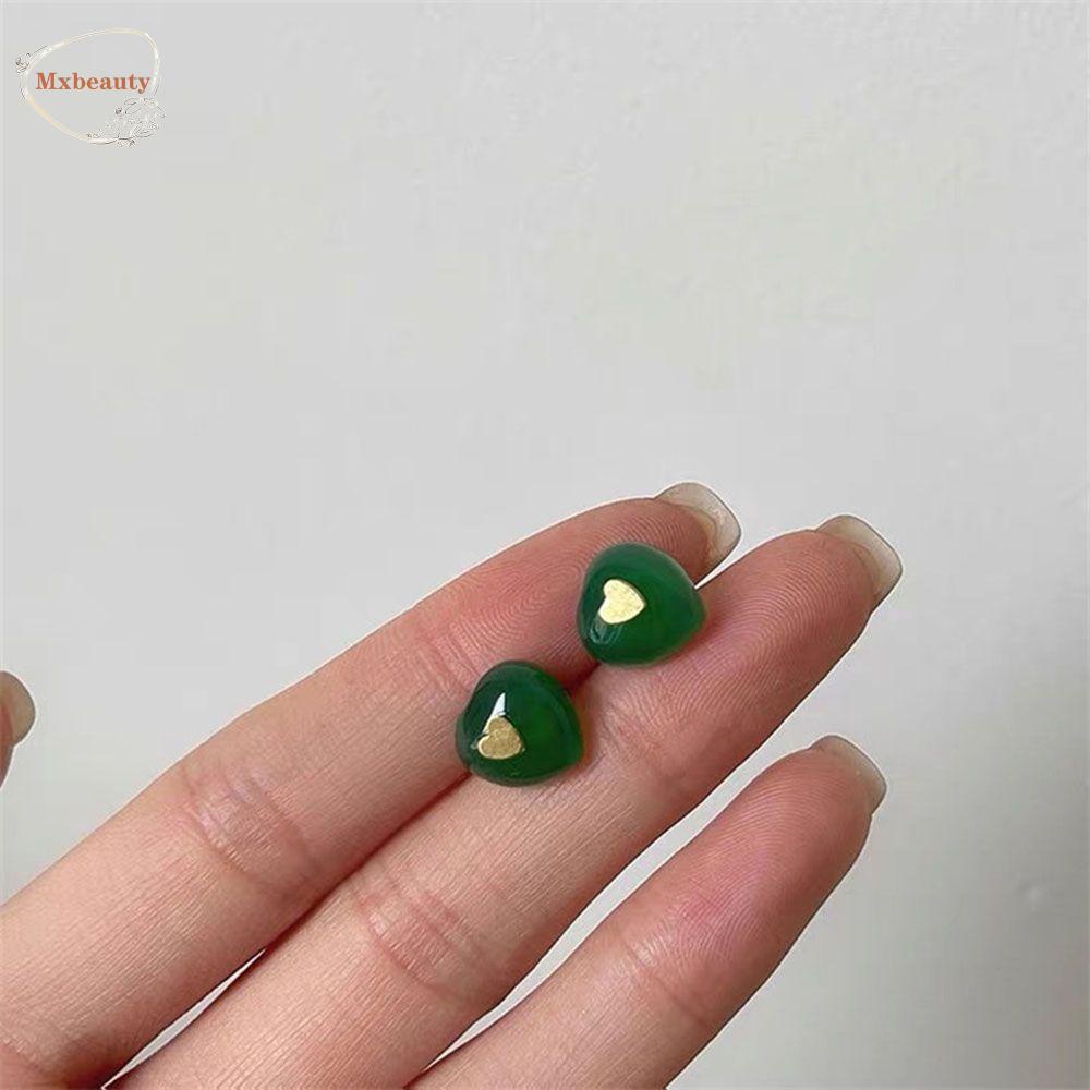 Mxbeauty Anting Hati Kepribadian Warna-Warni Vintage Hadiah Elegan Resin Perempuan Logam Wanita Stud Earrings