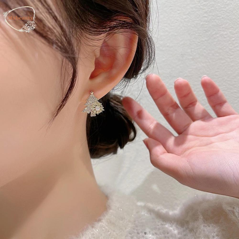 Mxbeauty Anting Pohon Natal Mewah Gaya Korea Anting Hadiah Anting Menjuntai Yang Dapat Diputar Snowflake Gadis Wanita Anting Pejantan