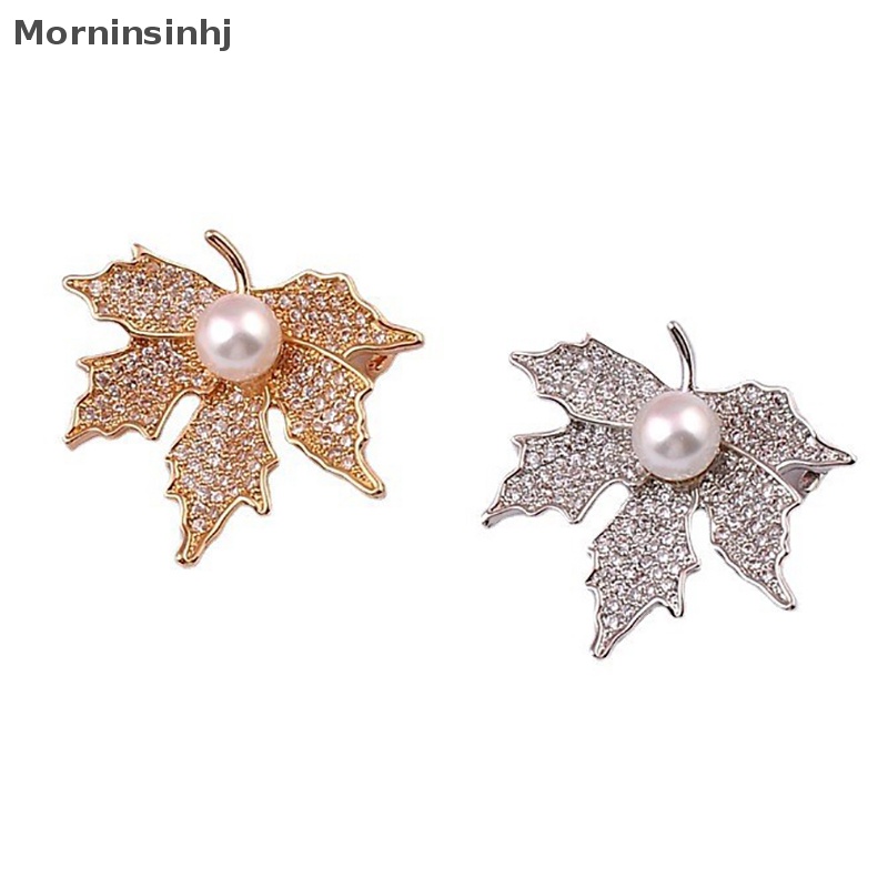 Mornin Mode Baru Zirkon Maple Daun Bros Elegan Kristal Mutiara Korsase Kerah Pin Kardigan Jas Lencana Bros Perhiasan Hadiah Aksesoris id