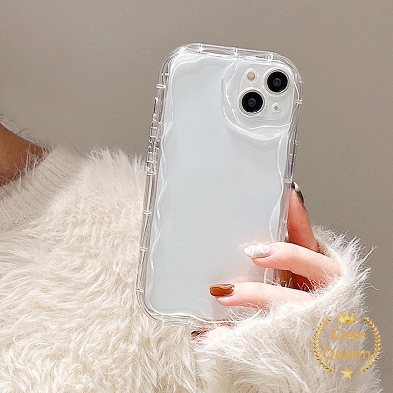 Casing 3D Wavy Curved Edge Glossy Kompatibel Untuk iPhone 7plus 11 14 13 12 Pro MAX XR X XS Max7 8 Plus SE 2020 Fashion Simple Watercolor Cushion Tpu Soft Cover