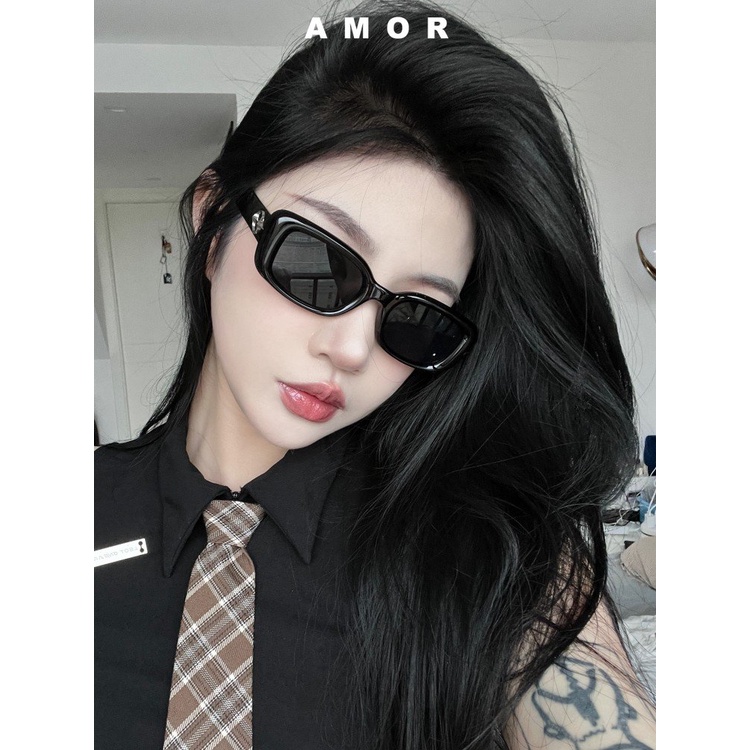 Y2k, Tahan UV, Kacamata Korea 2023new GM Sunglasses Wanita Persegi Panjang Hitam