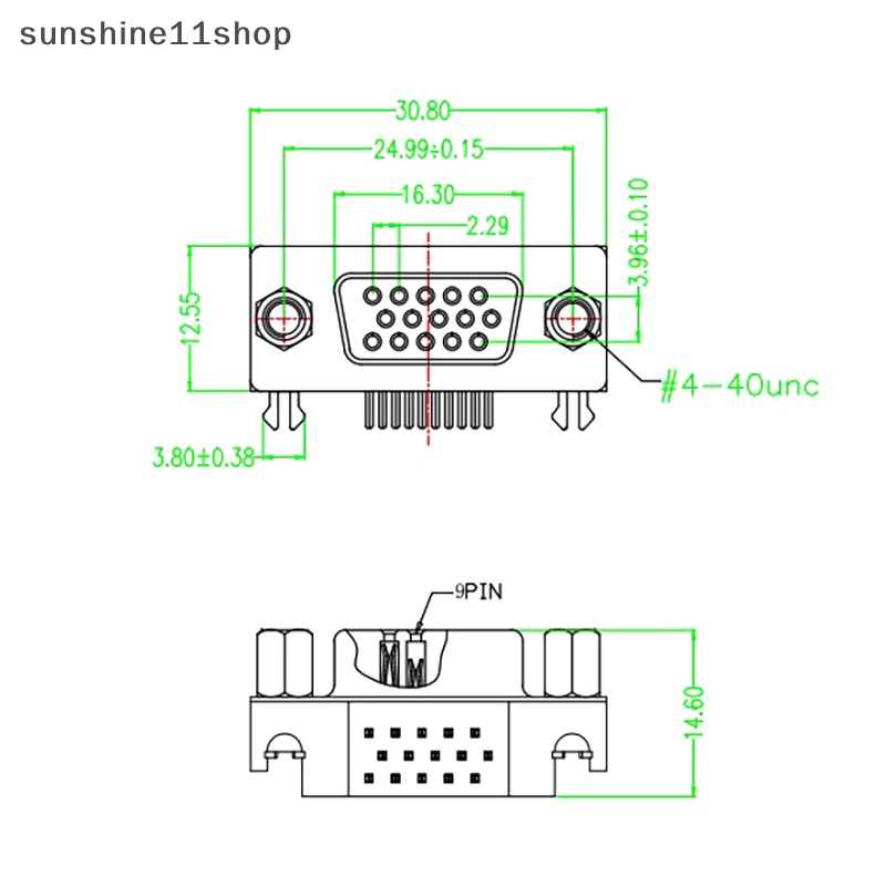 Sho 2Pcs VGA Interface 3.08 DB15 Tiga Baris Lubang 15PIN Ultra-Tipis Female Seat HDR15 DR15Pin Pcb Konektor Soket N