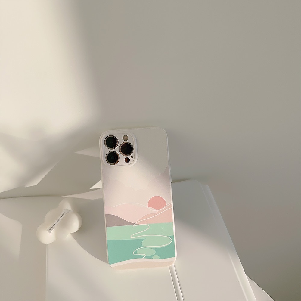 IPHONE Musim Panas Desain Sederhana Pemandangan Sunset Hills Perlindungan Penuh Casing Ponsel Cover Untuk Iphone11 12 13 14 PLUS PRO MAX