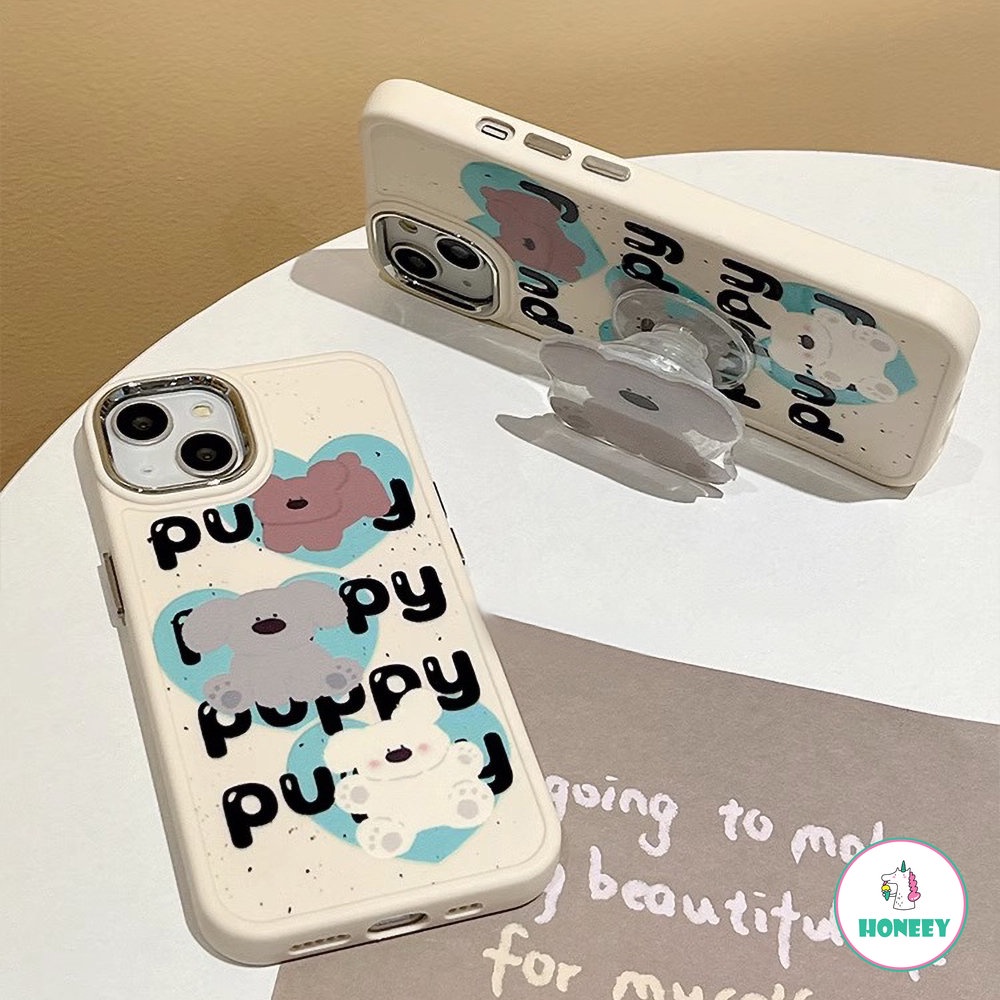 Cute Graffiti Love Heart Puppy Case Untuk iPhone 11 Pro Max12 13 14 Pro Max Koala Stand Lembut Shockproof Cover Pelindung