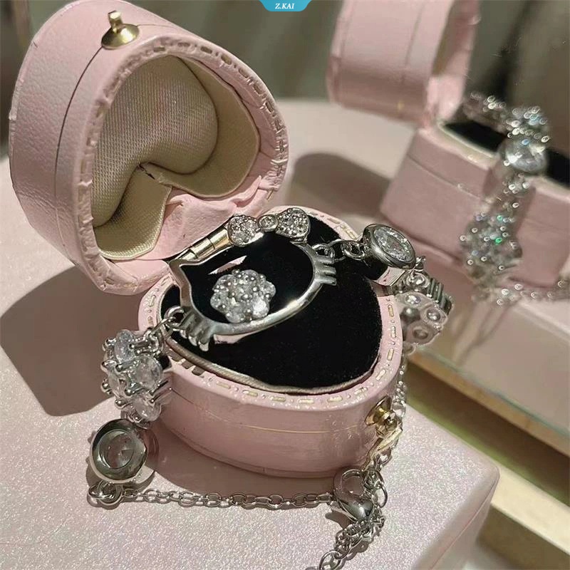 Animasi Kitty Gelang Perempuan Bertatahkan Zirkonium KT Gelang Perhiasan Lucu Sederhana Hadiah Hari Valentine Jepang [ZK]