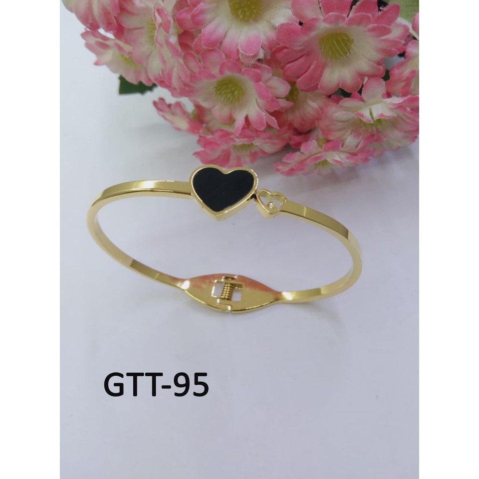 GELANG TANGAN TITANIUM EMAS GOLD HATI LOVE HITAM DIAM TERMURAH / DUNIA GELANG
