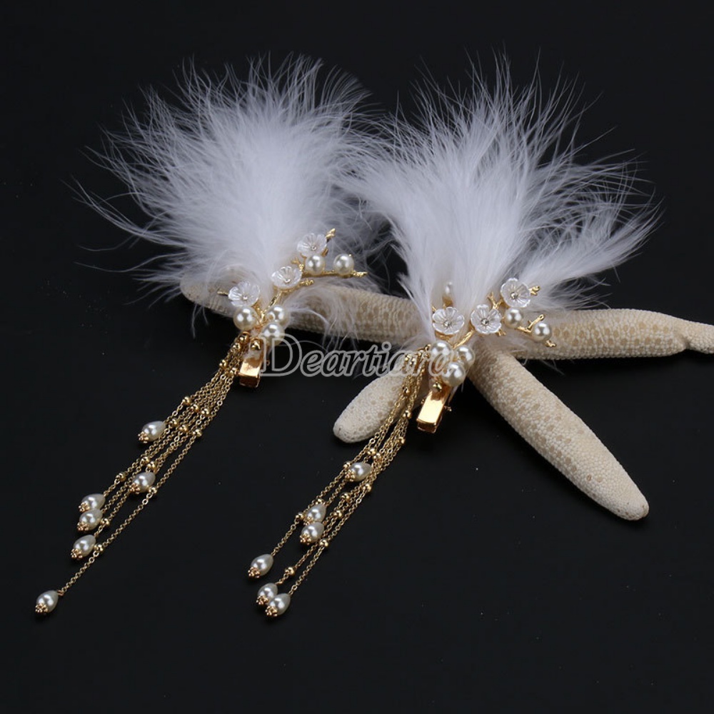 Fashion Bulu Sepasang Klip Rumbai Hiasan Kepala Aksesoris Rambut Rumbai Mahkota Hair Clip Edge Clip Hair Crown Accessories