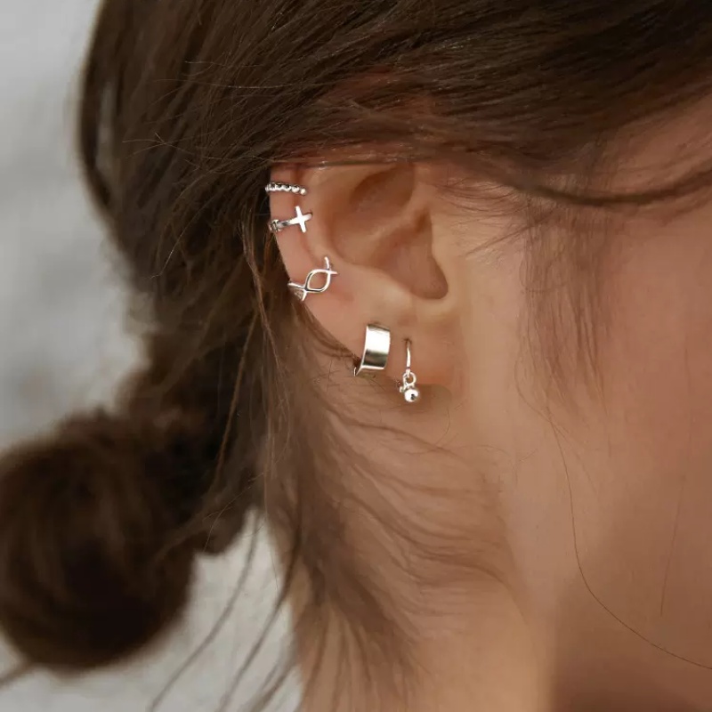 We Flower 1 Pc Punk S925 Perak Geometris Bola Kecil Twist Hoop Earrings Untuk Wanita Perempuan Sederhana Fashion Lingkaran Bulat Tindik Tulang Rawan Anting-Anting Perhiasan Aksesoris