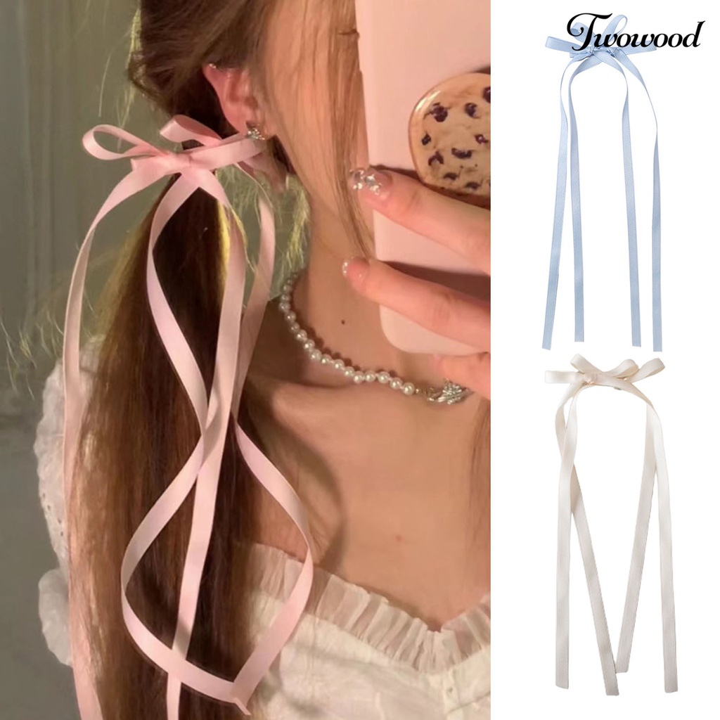 Twowood Gadis Rambut Pita Warna Solid Anti-slip Busur-Simpul Double Layer Halus Hiasan Rambut Ringan Wanita Dikepang Ponytail Klip Aksesoris Rambut