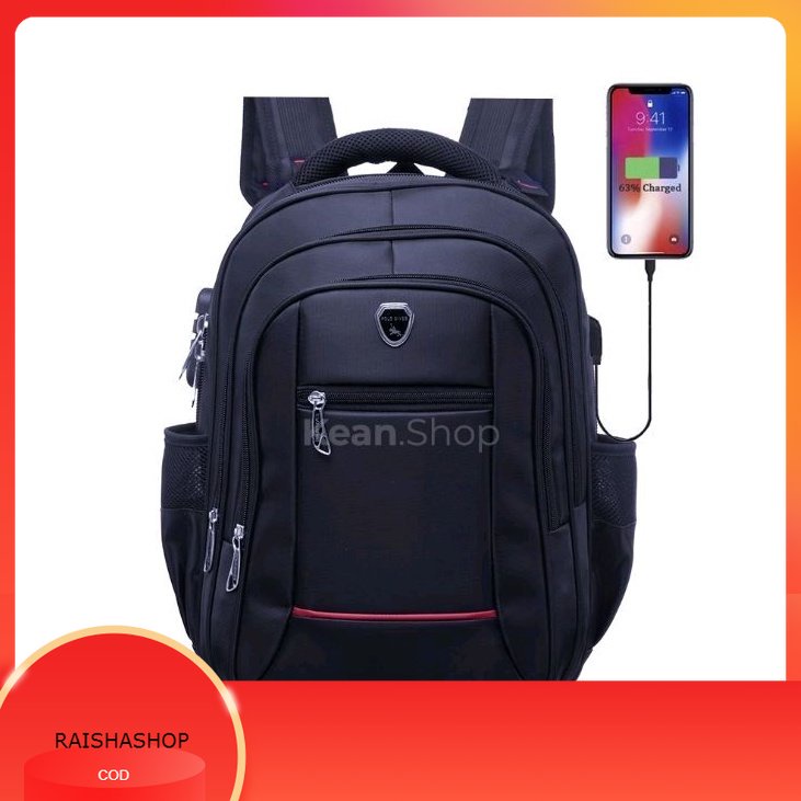 POLO GIVES 16 Inch Tas Ransel Kerja Tas sekolah Kunci Usb Port POLO Original Import + Raincover
