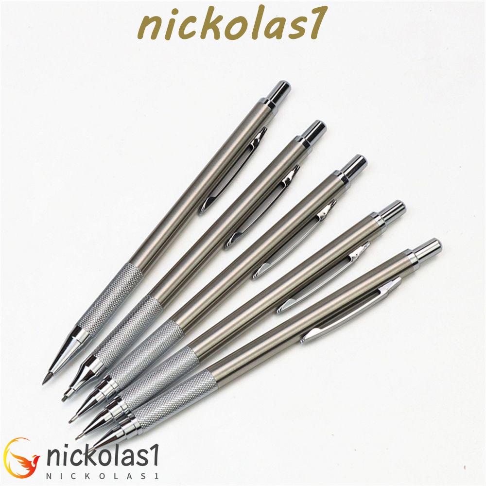 Nickolas1 Pensil Otomatis Perlengkapan Menulis Kantor Untuk Pelajar 0.5 /0.7 /0.9 /1.3 /2.0mm Sketsa Stainless Steel Pensil Mekanik