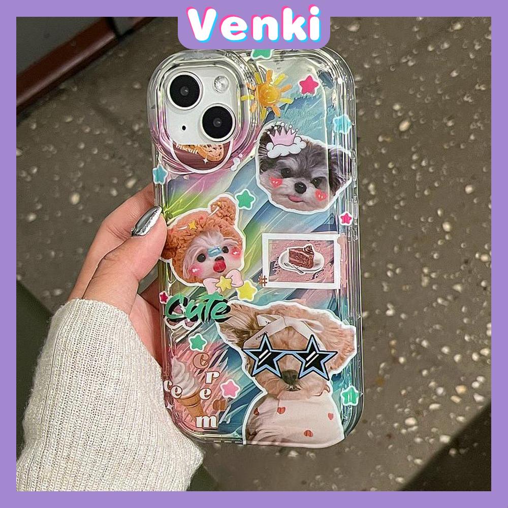 VENKI - Untuk iPhone 11 iPhone Case Laser Reflektif Bening Phone Case TPU Soft Shockproof Airbag Case Cute Kucing Anjing Kompatibel dengan iPhone 14 13 Pro Max 12 Pro Max XR 7PLus 8PLus