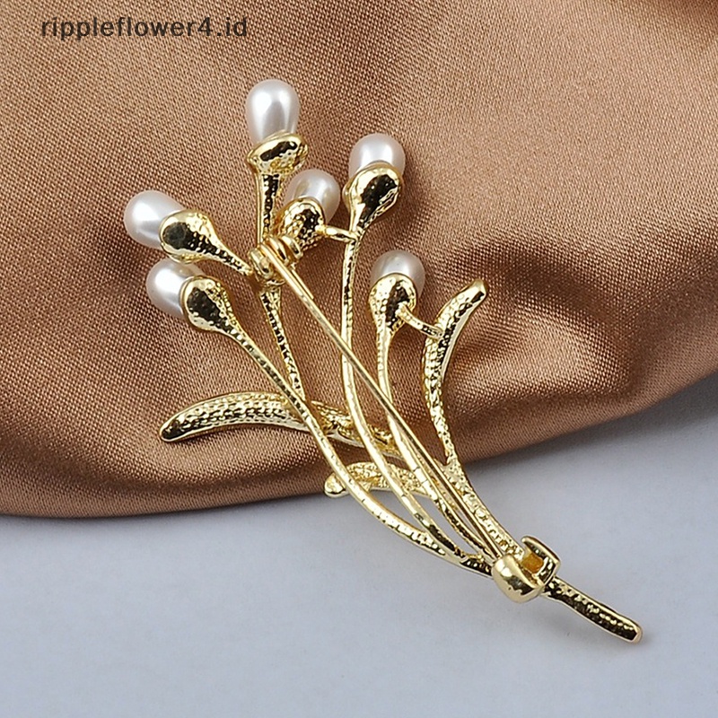 {rippleflower4.id} Mutiara Air Tawar Alami Emas Gandum Bros Wanita Trendi Bros Perhiasan Semua Pertandingan Kerah Jaket Bros Wanita Jas Kerah Bros Aksesoris~