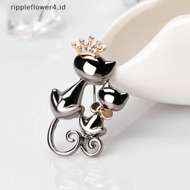 {rippleflower4.id} Pin Bros Hewan Kucing Lucu Untuk Wanita Perhiasan Hadiah Hadiah Lady Pin Payudara Elegan Fashion Jewelry~