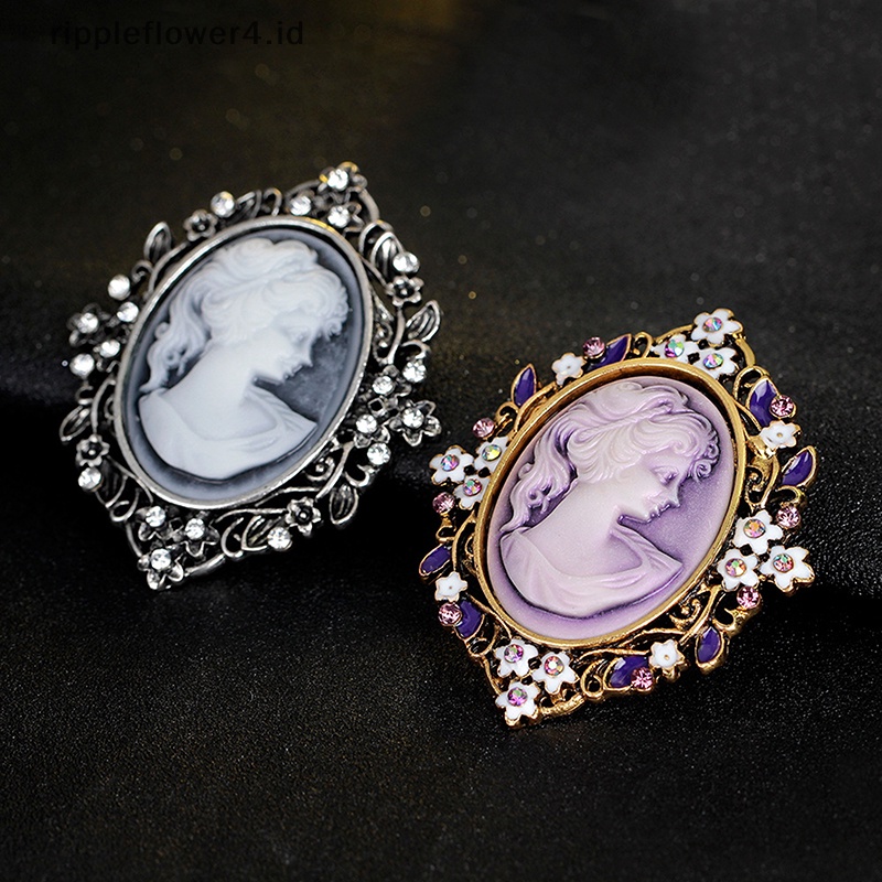 {rippleflower4.id} New Vintage Cameo Victorian Style Kristal Pesta Pernikahan Wanita Liontin Bros Pin~