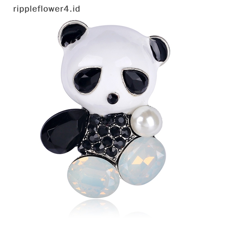 {rippleflower4.id} Fashion Pernikahan Bridal Kristal Enamel Hewan Panda Korsase Perjamuan Bros Pin~