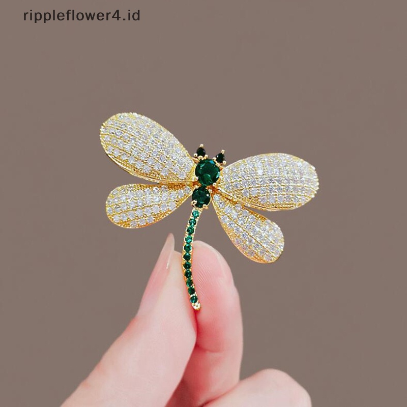 {rippleflower4.id} Bros Capung Berlian Imitasi Hijau Untuk Wanita Elegan Kristal Korsase Pin Wanita Hadiah Aksesoris Gaun Pesta Fashion Perhiasan~