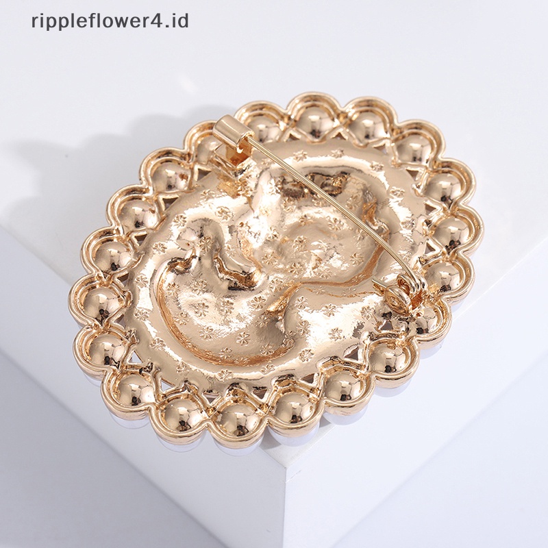 {rippleflower4.id} Bros Mutiara Untuk Wanita Drop Oil Queen Brooch Lapel Pin Bentuk Oval Bros Mutiara Fashion Perhiasan Hadiah~