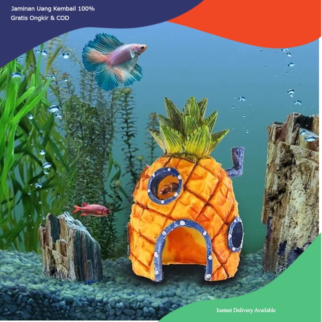 Rumah Spongebob ukuran besar, Hiasan aquarium rumah spongebob ukuran besar, dekorasi aquarium rumah 