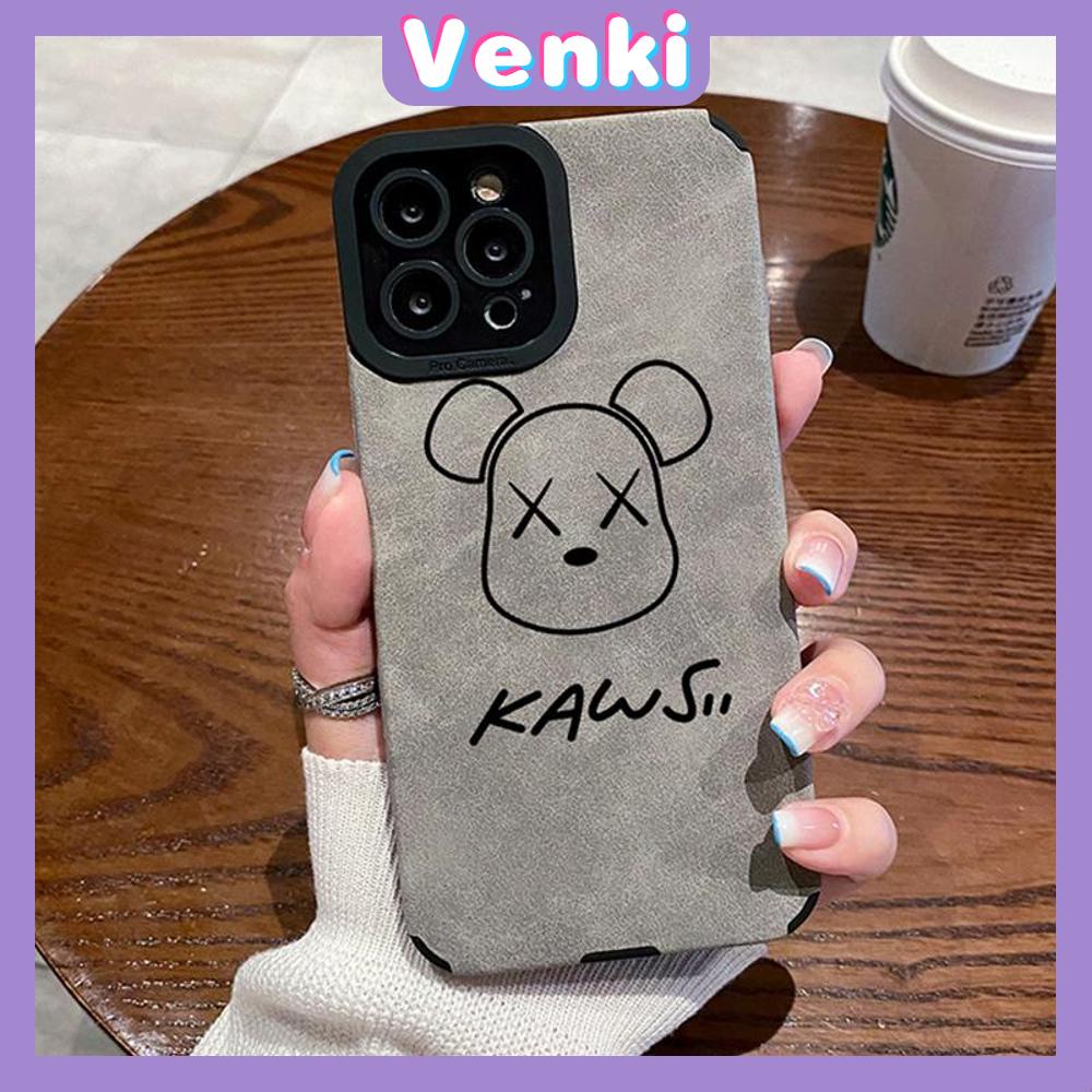 VENKI - Untuk iPhone 11 iPhone Case Kulit Dilaminasi Pupil Mata Suede Phone Case  Soft Shockproof Airbag Case Pelindung Kamera Cute Bear Kompatibel dengan iPhone 14 13 Pro max 12