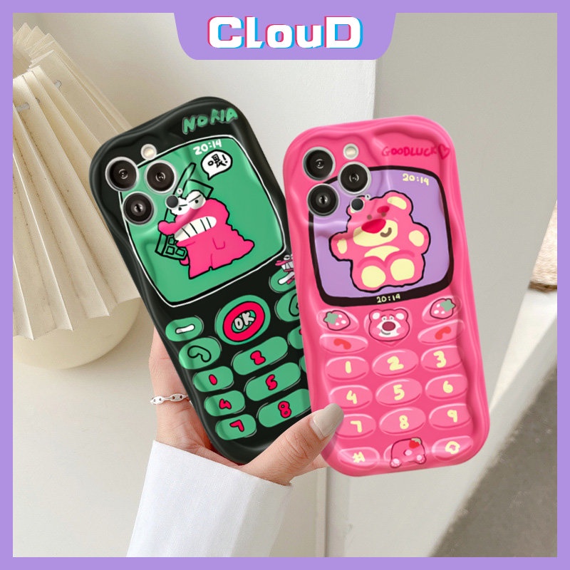 Casing Tombol Telepon Kompatibel Untuk IPhone 6s7 6 8 Plus Se2020 13 12 11 14 Pro Max XR XS X Max Pasangan Kreatif Lucu Beruang Strawberry 3D Bergelombang Melengkung Tepi Kartun Buaya Soft Cover