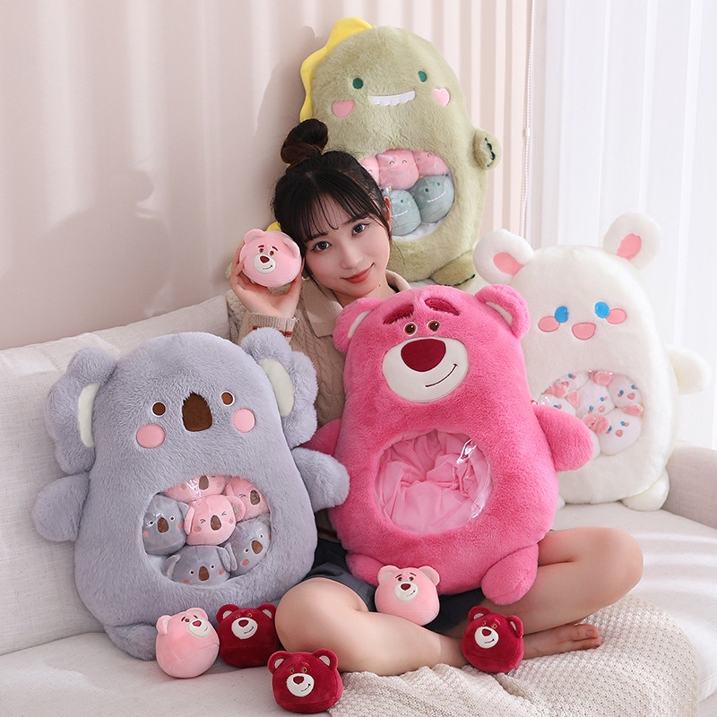 Kartun Manyo Boneka Beruang Hewan snack Bantal Tas koala Dinosaurus Kelinci Mainan Mewah Boneka plushie pillow