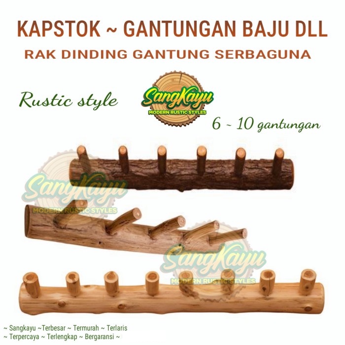 Kapstok kayu gantungan baju rak dinding rak baju gantung kayu rustic