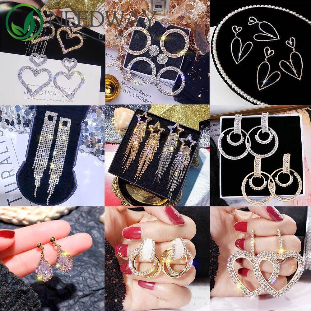 Needway   Anting Hoop Wanita Pesta Pernikahan Bulat Fashion Perhiasan