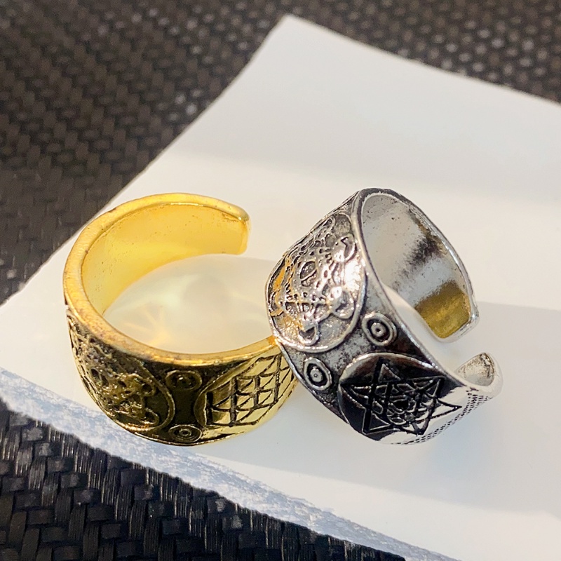 [Unggulan] Personality Hip Hop Rock ring Fashion Cincin Pola Planet Sederhana Kreatif hexagonal Cincin Terbuka Yang Dapat Disesuaikan Cincin Jari Retro Cincin Gaya Eropa Dan Amerika