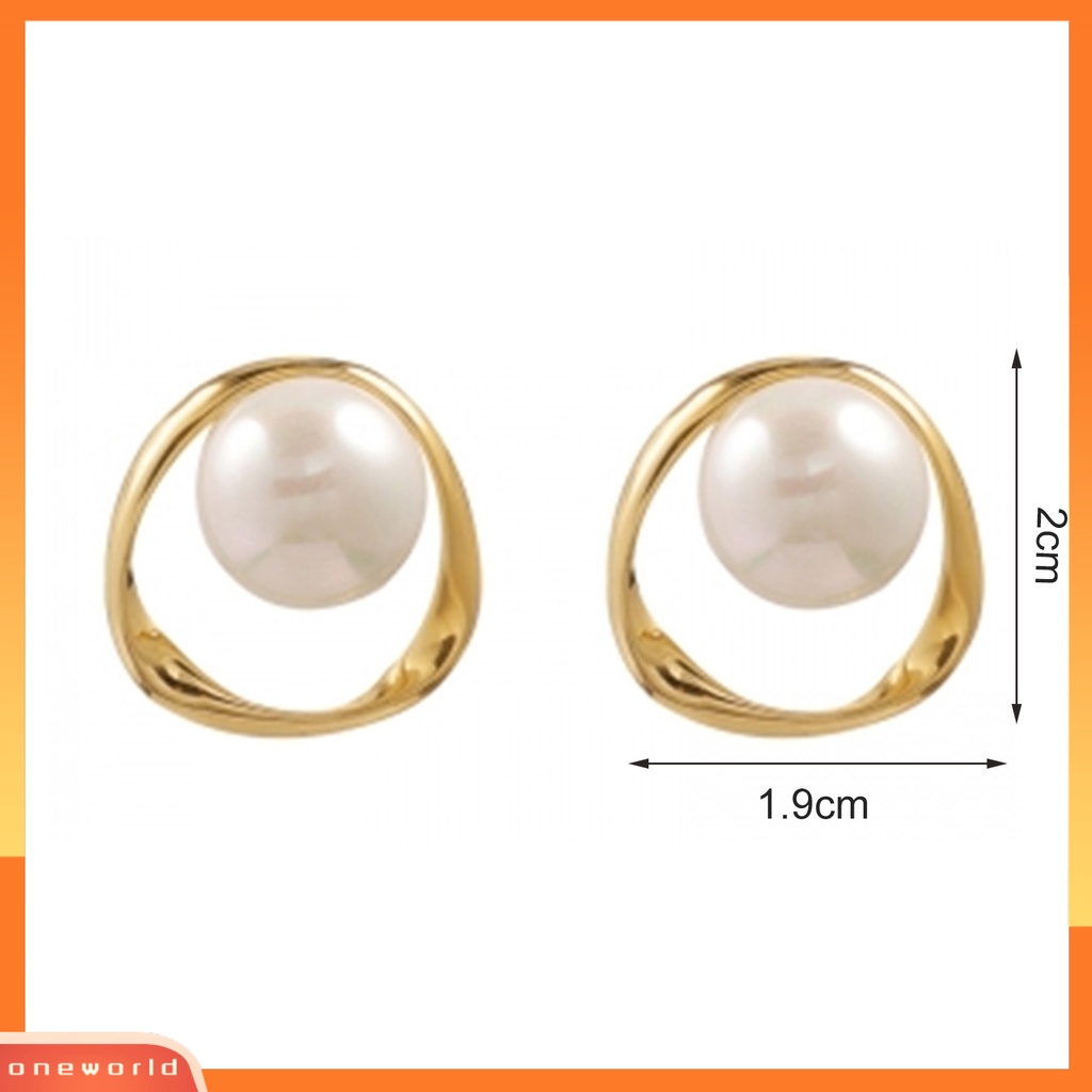 [WOD] 1pasang Ear Studs Elegant Shiny Hollow Geometris Elemen Mutiara Imitasi Wanita Anting Untuk Pakaian Sehari-Hari