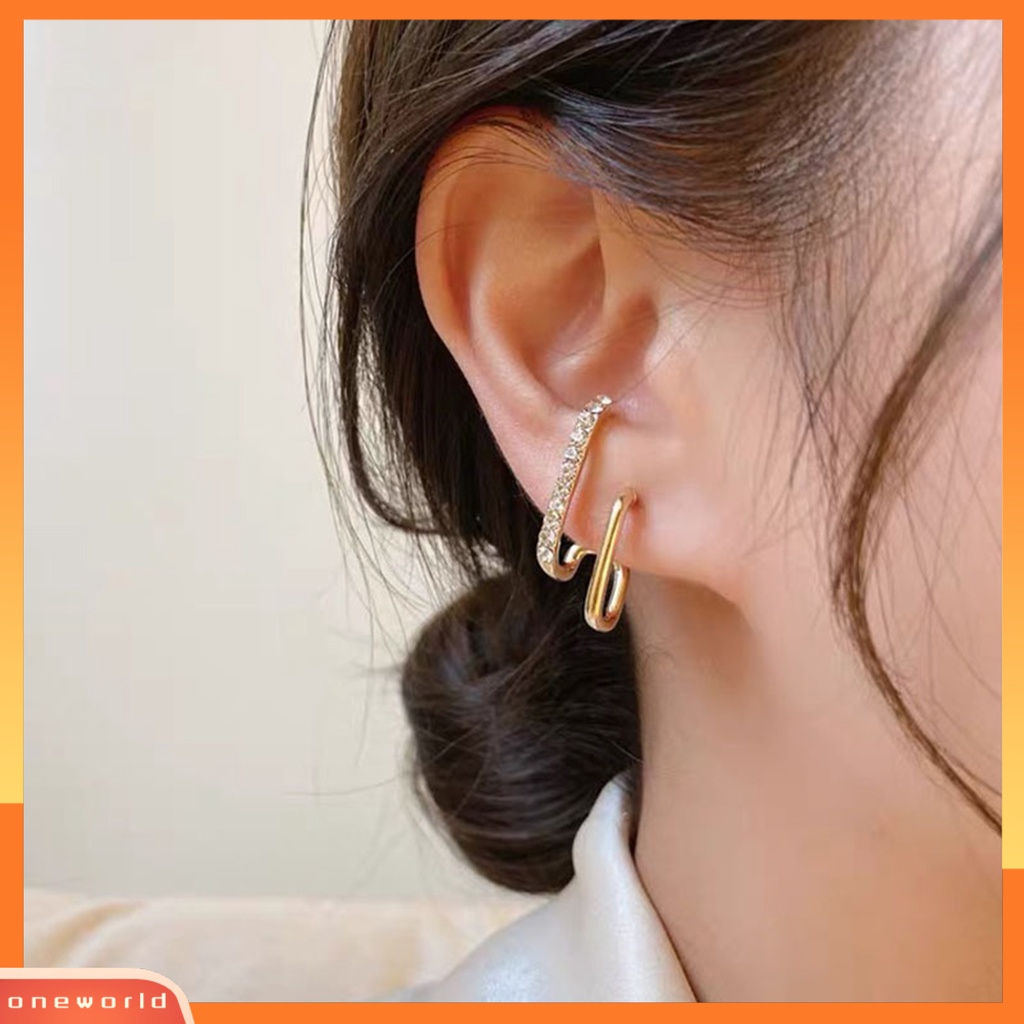 [WOD] 1pasang Ear Studs Irregular U Shape Jewelry Shinng Rhinestones Stud Earrings Untuk Pesta Pernikahan Perjamuan Prom