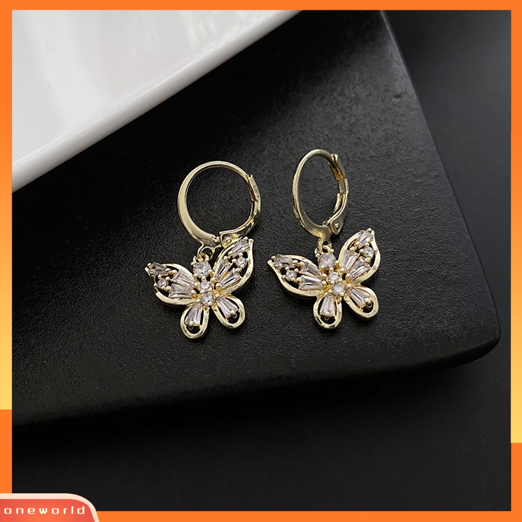 [WOD] 1pasang Anting Drop Bentuk Kupu-Kupu Zirkon Inlay Berongga Keluar Colorfast Tidak Alergi Hiasan Telinga Aksesoris Fashion Lucu Temperamen Anting Untuk Pacaran