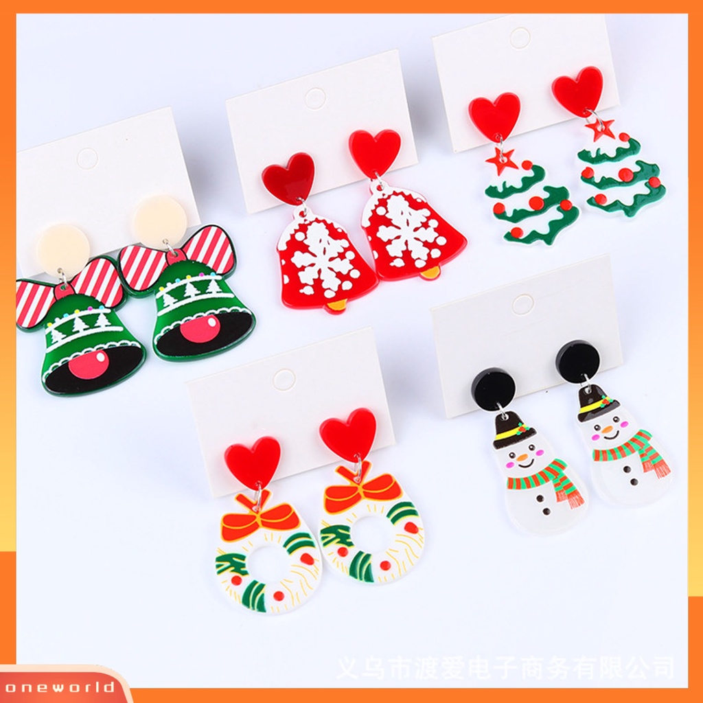 [WOD] 1pasang Anting Menjuntai Lonceng Natal Dress Up Wanita Warna Kontras Kartun Anting Menjuntai Untuk Xmas