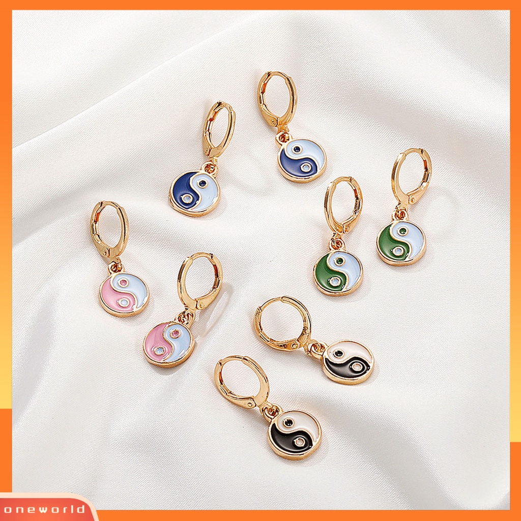 [WOD] 1pasang Anting Tetes Tindik Romantis Tradisional Warna-Warni Tai Chi Yin Yang Anting Hoop Perhiasan Pesta