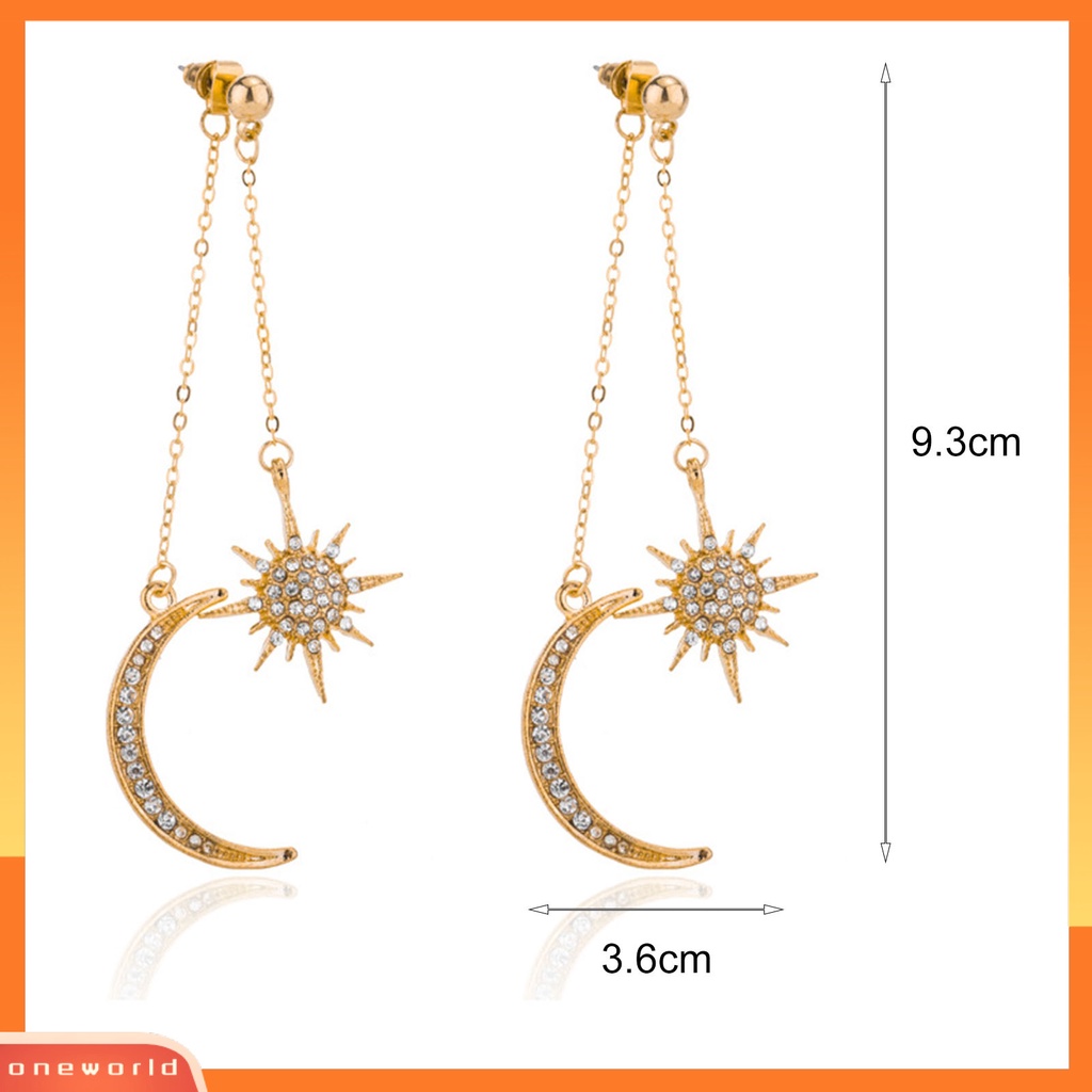 [WOD] 1pasang Anting Menjuntai Bulan Bintang Perhiasan Berlian Imitasi Berkilau Electroplating Stud Earrings Untuk Pakaian Sehari-Hari