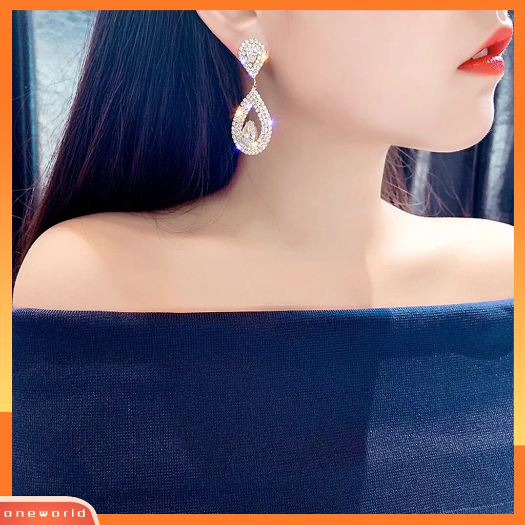 [WOD] 1pasang Anting Menjuntai Berlian Imitasi Mengkilap Hias Berlebihan Berkilau Geometris Hias Hadiah Wanita Tetesan Air Liontin Stud Earrings Perhiasan Untuk Perjamuan