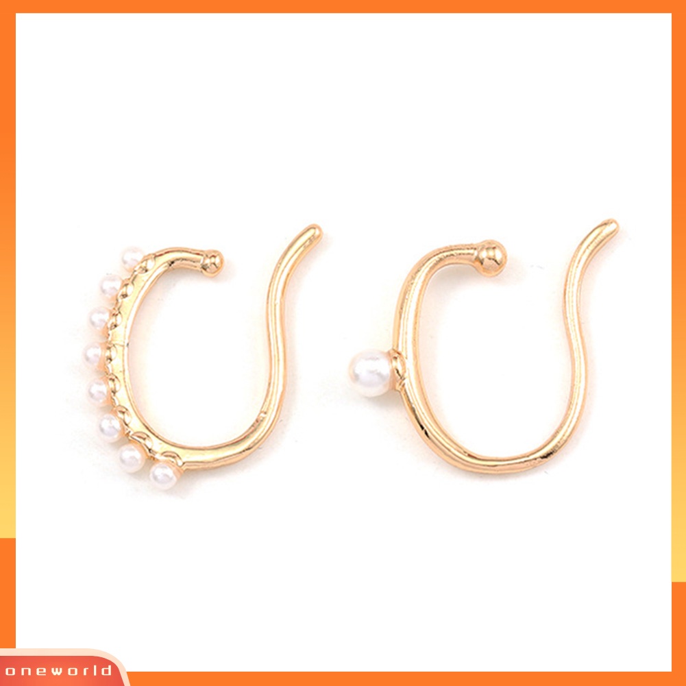 [WOD] Fashion Wanita Mutiara Imitasi Telinga Manset Klip On Anting Non Piercing Perhiasan Hadiah