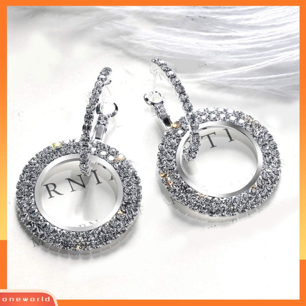 [WOD] Fashion Wanita Terkait Lingkaran Panjang Menjuntai Penuh Berlian Imitasi Huggie Earrings Jewelry