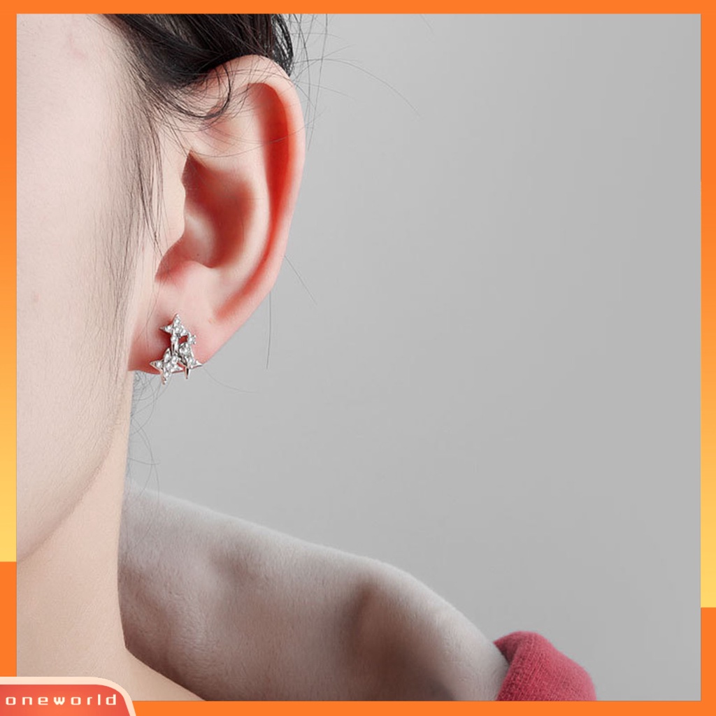 [WOD] Anting Wanita Bentuk Bintang Cahaya Mewah Berlian Imitasi Mengkilap Lady Earrings Hadiah Ulang Tahun