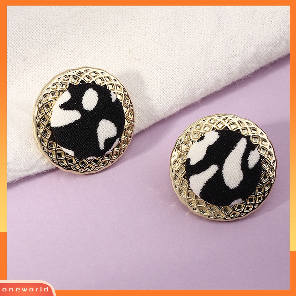 [WOD] 1pasang Anting Wanita Anting Hoop Lingkaran Geometris Bahan Alloy Motif Leopard Anting Bulat Untuk Pakaian Sehari-Hari