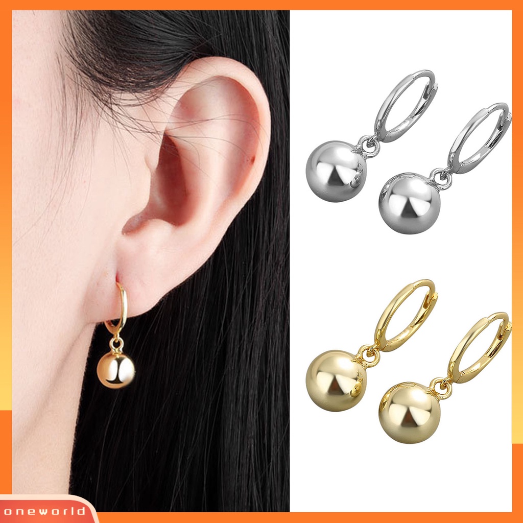 [WOD] 1pasang Wanita Hoop Earrings Warna Solid Pendek Ringan Bola Liontin Menjuntai Anting Hadiah Ulang Tahun