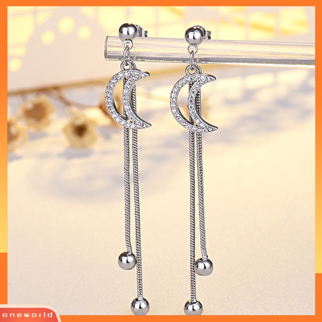 [WOD] 1pasang Anting Rumbai Electroplate Anti Gores Hias Berkilau Berlian Imitasi Perhiasan Earring Studs Perlengkapan Gaun